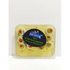 Filets d&rsquo;anchois marinés roulés aux olives farcies
